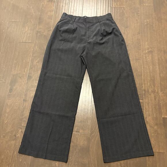 Abercrombie & Fitch Pants - Abercrombie & Fitch Pants Womens Large Long Gray Herringbone Wide Leg Pleated